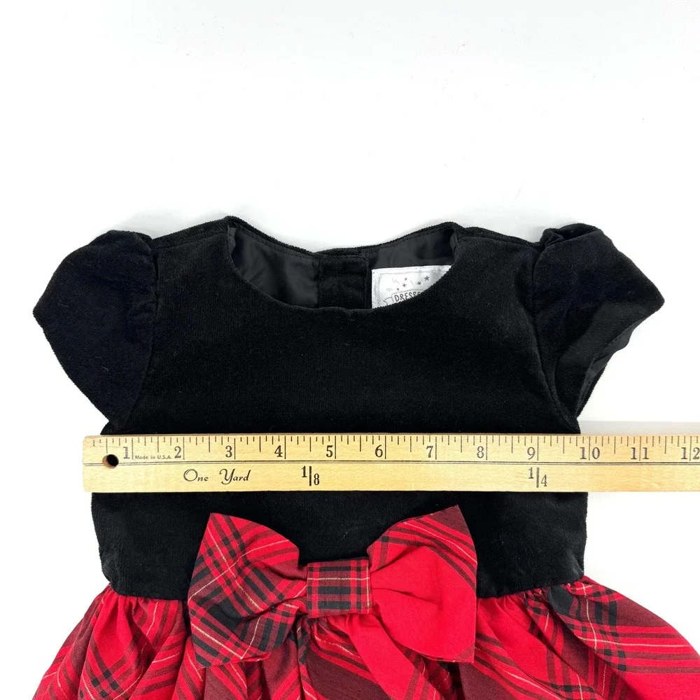 Gymboree Holiday Plaid Dress Girl 18-24m Red Black Velvet Festive 1st Christmas